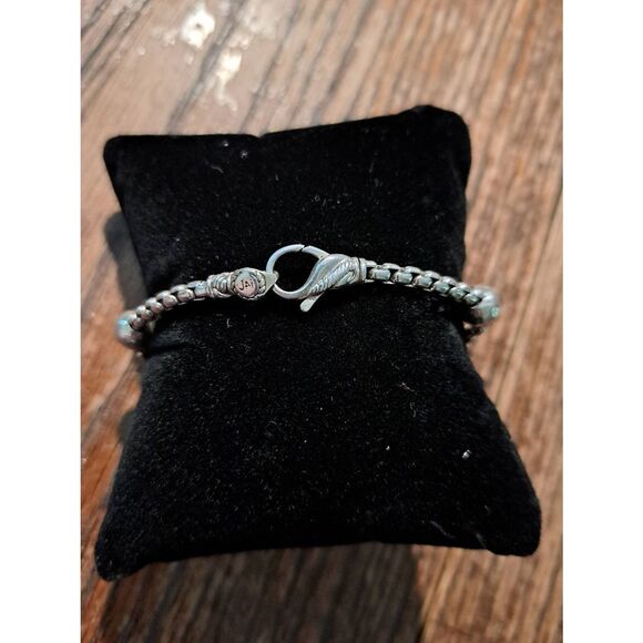 JAI Sterling Silver Box Chain Bracelet 925 Hammered Textured Beads  7" 14.2g - Picture 4 of 5